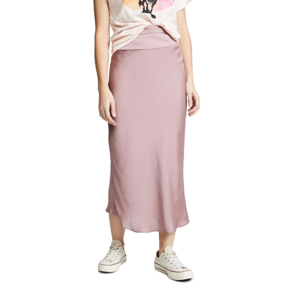 Free People Normani Bias Satin Midi Skirt in Dusty Rose. 6.